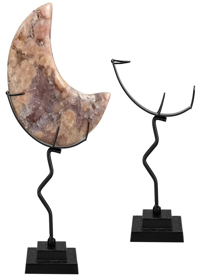 BrightRow 2 Pcs Moon Crystal Holder Rock Display Stand Moon Shaped Crystal Display Gemstones Holder Metal Rock Stands with Base for Gemstones Mini Balls Geodes Mineral Agate Home Office Decor (Black) - Image 1